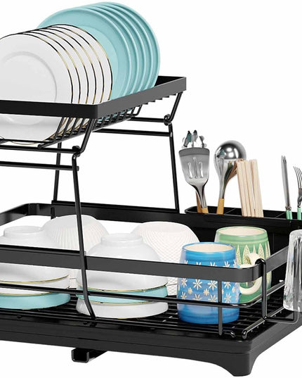 CARLA HOME 2-Tier Dish Drying Rack for Kitchen Counter with Drainboard, Utensil Holder, Cup Rack & Cutlery Organizer-1992735293530312704