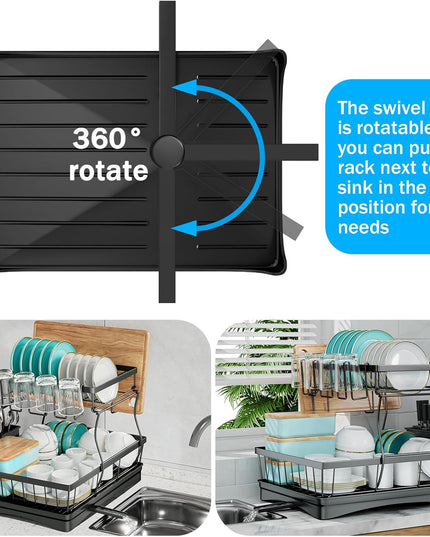 CARLA HOME 2-Tier Dish Drying Rack for Kitchen Counter with Drainboard, Utensil Holder, Cup Rack & Cutlery Organizer-1992735293530312705