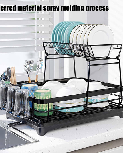CARLA HOME 2-Tier Dish Drying Rack for Kitchen Counter with Drainboard, Utensil Holder, Cup Rack & Cutlery Organizer-1992735293530312706