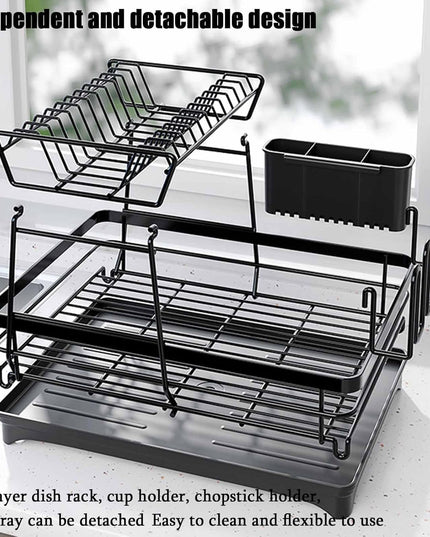 CARLA HOME 2-Tier Dish Drying Rack for Kitchen Counter with Drainboard, Utensil Holder, Cup Rack & Cutlery Organizer-1992735293530312709