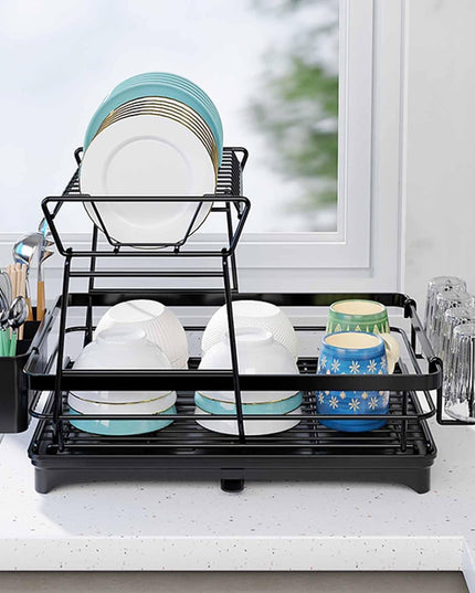 CARLA HOME 2-Tier Dish Drying Rack for Kitchen Counter with Drainboard, Utensil Holder, Cup Rack & Cutlery Organizer-1992735293530312710