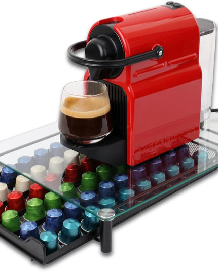 CARLA HOME 60 Coffee Pod Holder Drawer with Tempered Glass Capsule Organizer for Nespresso Pods and Sliding Drawer for Kitchen Countertop-1992735289507975168