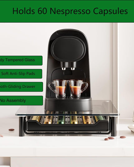 CARLA HOME 60 Coffee Pod Holder Drawer with Tempered Glass Capsule Organizer for Nespresso Pods and Sliding Drawer for Kitchen Countertop-1992735289507975170