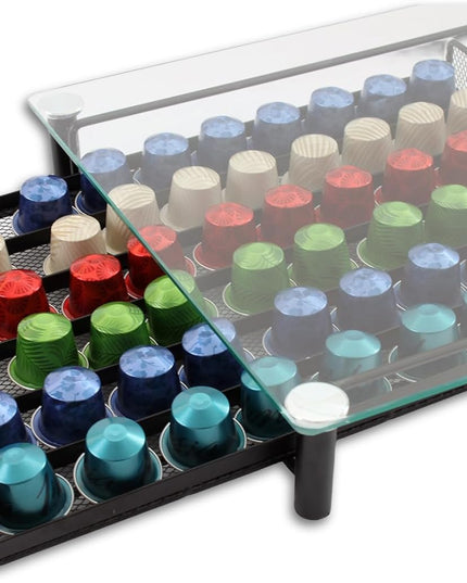 CARLA HOME 60 Coffee Pod Holder Drawer with Tempered Glass Capsule Organizer for Nespresso Pods and Sliding Drawer for Kitchen Countertop-1992735289507975172