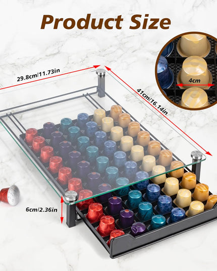 CARLA HOME 60 Coffee Pod Holder Drawer with Tempered Glass Capsule Organizer for Nespresso Pods and Sliding Drawer for Kitchen Countertop-1992735289507975174
