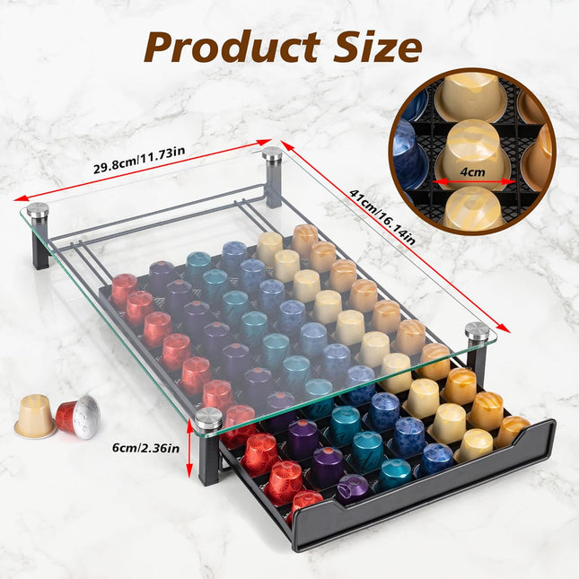 CARLA HOME 60 Coffee Pod Holder Drawer with Tempered Glass Capsule Organizer for Nespresso Pods and Sliding Drawer for Kitchen Countertop-1992735289507975174