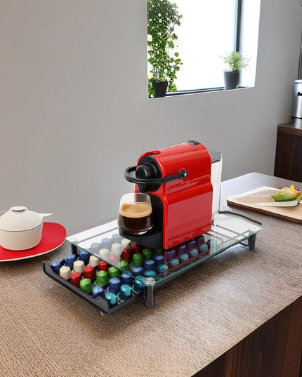 CARLA HOME 60 Coffee Pod Holder Drawer with Tempered Glass Capsule Organizer for Nespresso Pods and Sliding Drawer for Kitchen Countertop-1992735289507975175