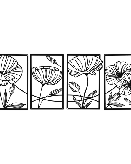 Yezi Metal Wall Art 4Pcs Floral Minimalist Line Decor-1973193531543654408