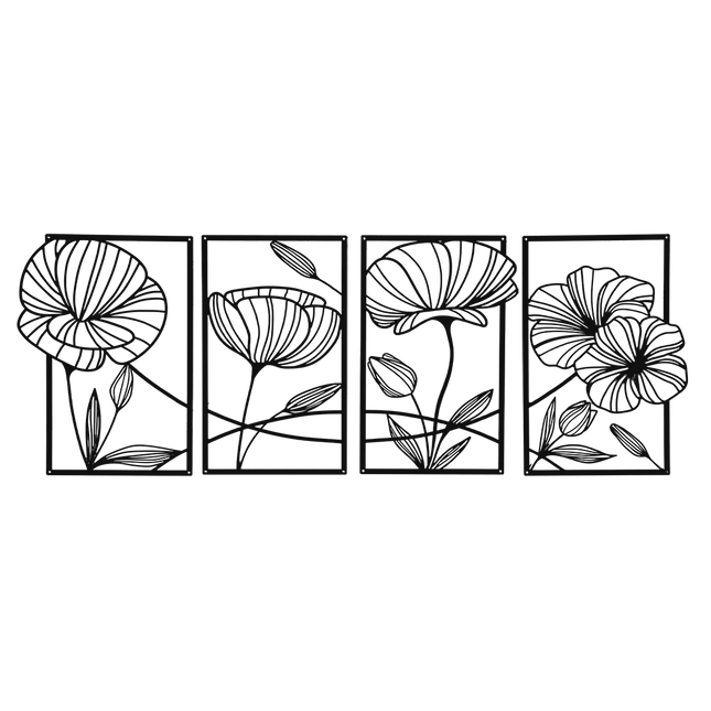 Yezi Metal Wall Art 4Pcs Floral Minimalist Line Decor-1973193531543654408