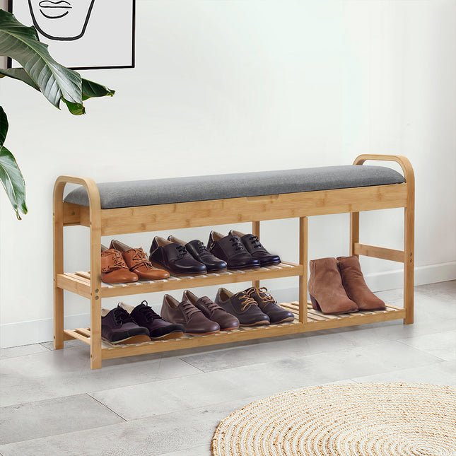 Levede Bamboo Shoe Rack Bench Entryway Seat-1973193442720878599