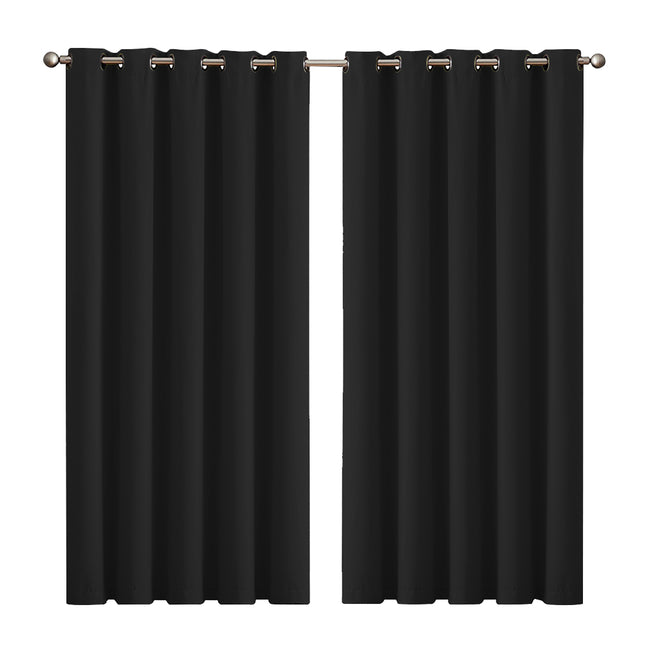 2x Blockout Curtains Panels 3 Layers Black-1975420490071805952