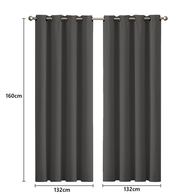 2x Blockout Curtains Panels 3 Layers Charcoal-1973194062274105346