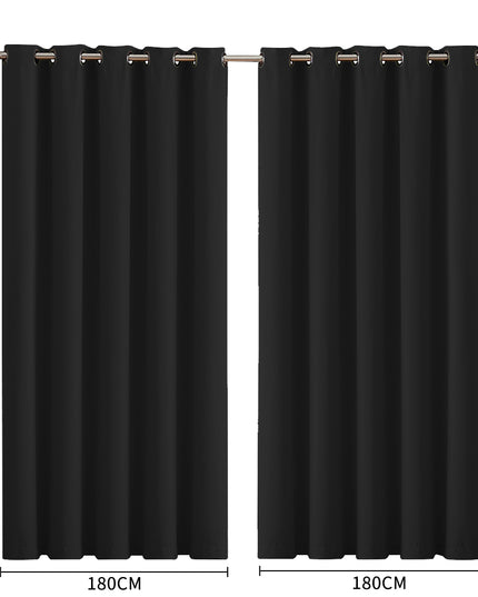 2x Blockout Curtains Panels 3 Layers Black-1975420490071805954