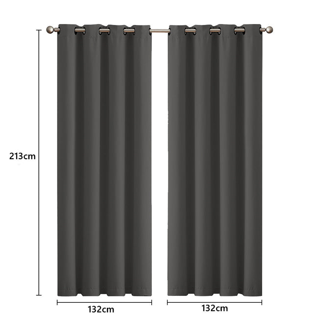 2x Blockout Curtains Panels 3 Layers Charcoal CD1003-132X213-GR-1973194063054245890
