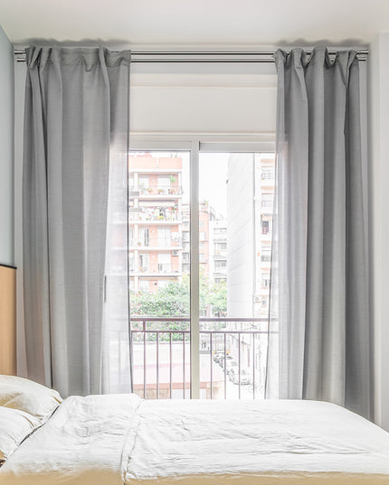 Marlow Silver Double Curtain Rod Steel Pole Pommel Set Extendable Adjustable-1973193448378994694