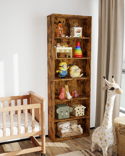 Levede 6 Tier Book Shelf Adjustable Shelves Walnut-1984023719512772614