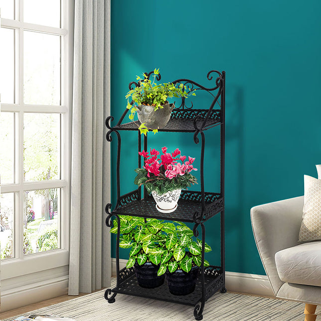 Levede Plant Stand 3 Tiers Outdoor Indoor Black-1973193777447309318