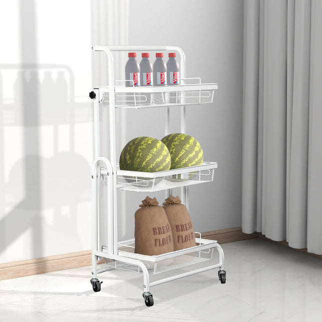 Levede 3 Tier Kitchen Trolley Cart Swivel White Colour-1975420477455339526