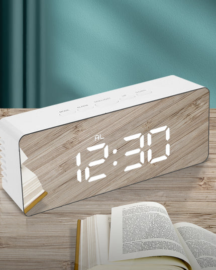 Alarm Clock Digital Led Mirror Desk Silver-1973193872133722118