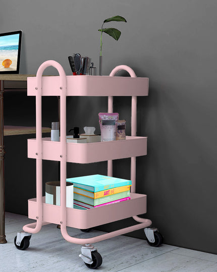 Levede 3 Tiers Kitchen Trolley Cart Pink-1973193877036863494