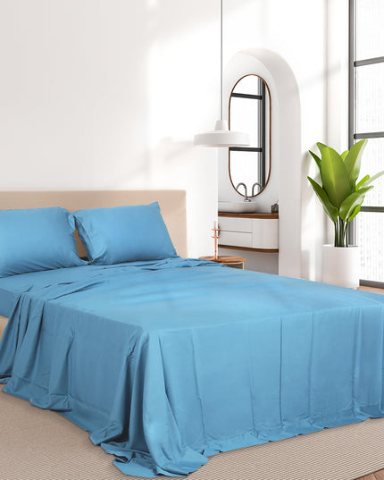Dreamz 4pcs King Size 100% Bamboo Bed Sheet Set in Blue Colour-1973194025913683974