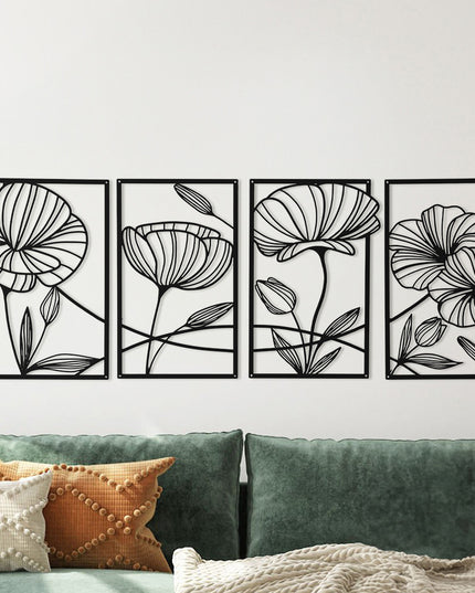 Yezi Metal Wall Art 4Pcs Floral Minimalist Line Decor-1973193531543654406