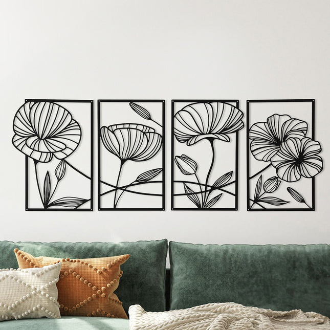 Yezi Metal Wall Art 4Pcs Floral Minimalist Line Decor-1973193531543654406