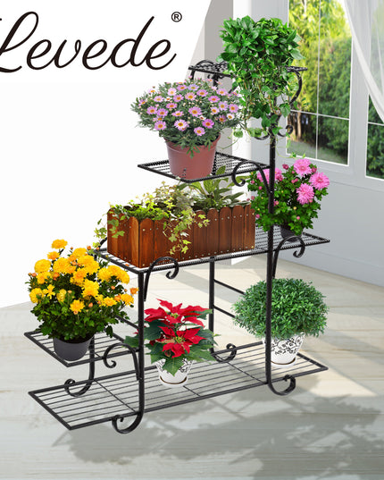 Levede Plant Stand Outdoor Indoor Metal Black-1973193772879712262