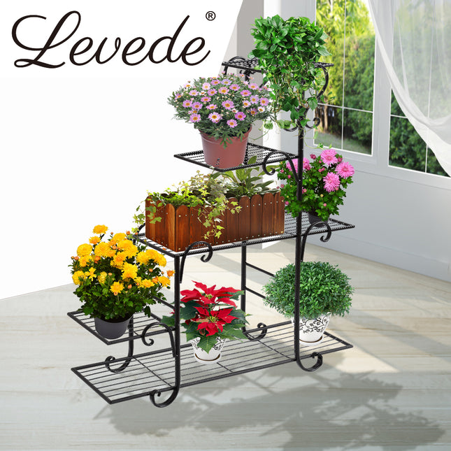 Levede Plant Stand Outdoor Indoor Metal Black-1973193772879712262