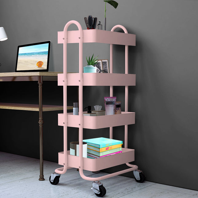 Levede 4 Tiers Kitchen Trolley Cart Pink-1973193877636648968
