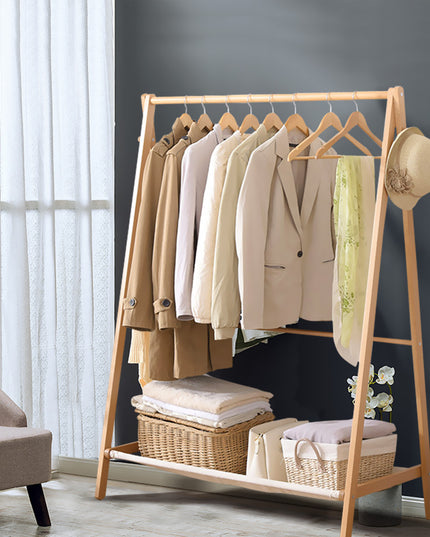 Levede Clothes Rack Wooden Wardrobe Natural-1973193811387617286