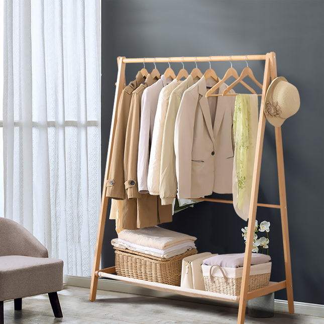 Levede Clothes Rack Wooden Wardrobe Natural-1973193811387617286