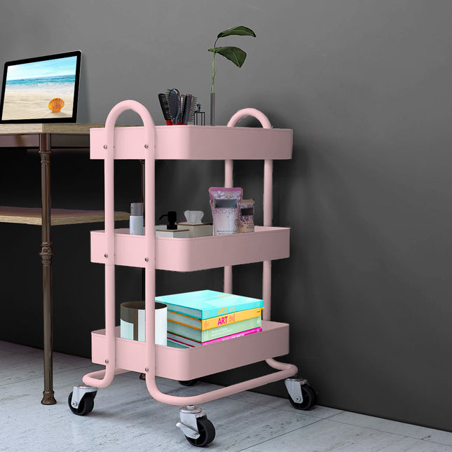 Levede 3 Tiers Kitchen Trolley Cart Pink-1973193877036863496