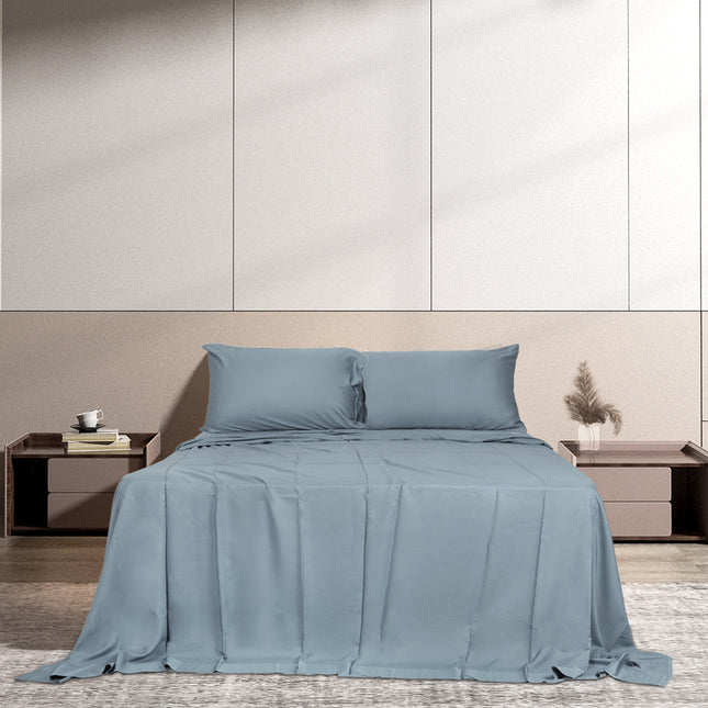 Dreamz 4pcs Double Size 100% Bamboo Bed Sheet Set in Grey Colour-1973194025527808007