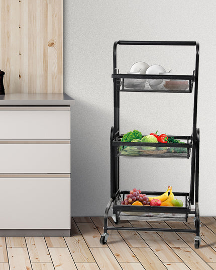 Levede 3 Tier Kitchen Trolley Cart Swivel Black Colour-1975420477254012935