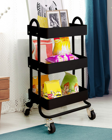 Levede 3 Tiers Kitchen Trolley Cart Black-1973193876663570438