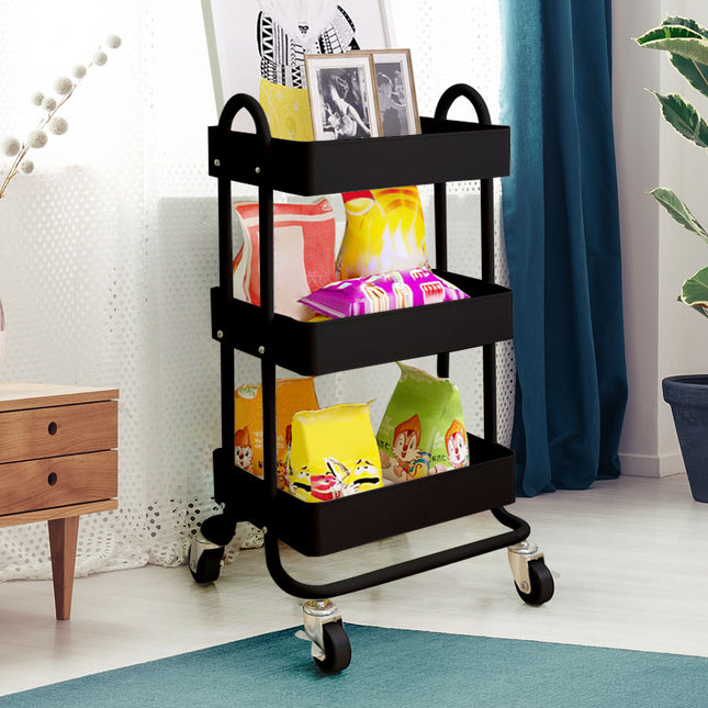 Levede 3 Tiers Kitchen Trolley Cart Black-1973193876663570438