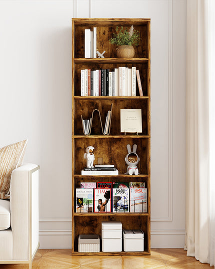 Levede 6 Tier Book Shelf Adjustable Shelves Walnut-1984023719512772615