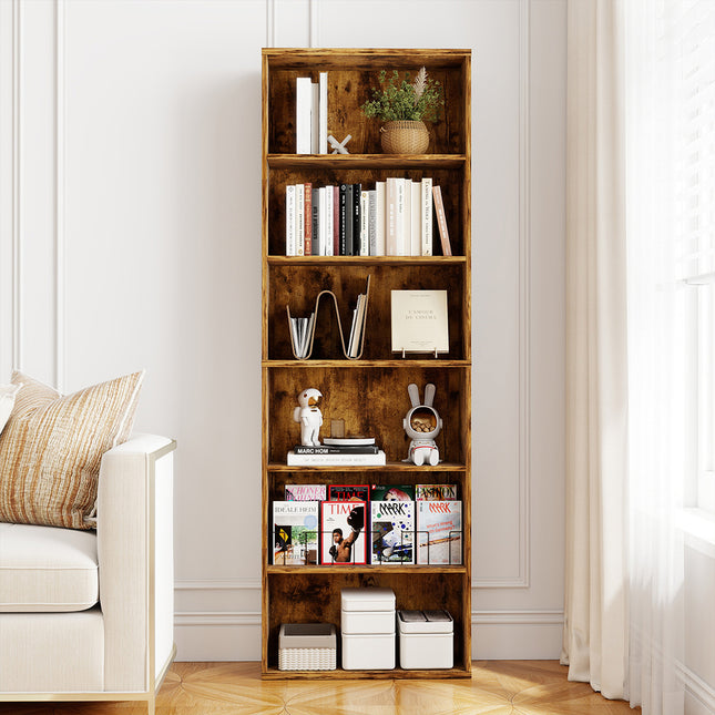 Levede 6 Tier Book Shelf Adjustable Shelves Walnut-1984023719512772615
