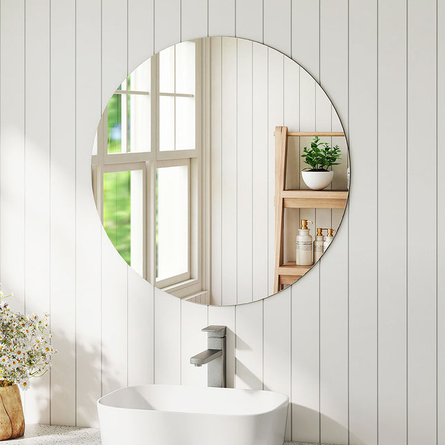 Yezi 50cm Round Wall Mirror Frameless Tempered Glass-1973193573570580487