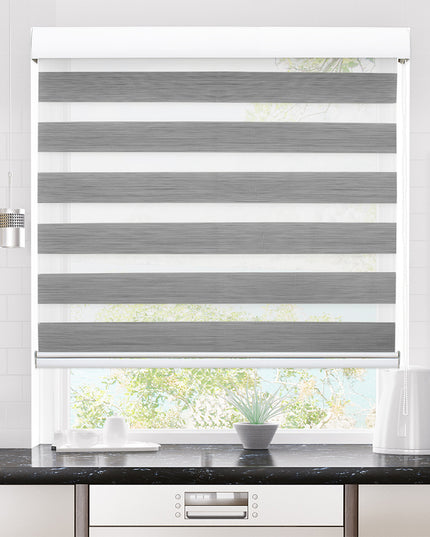 Marlow Blackout Zebra Roller Blind Curtains 60x210 Grey-1975420491334291463