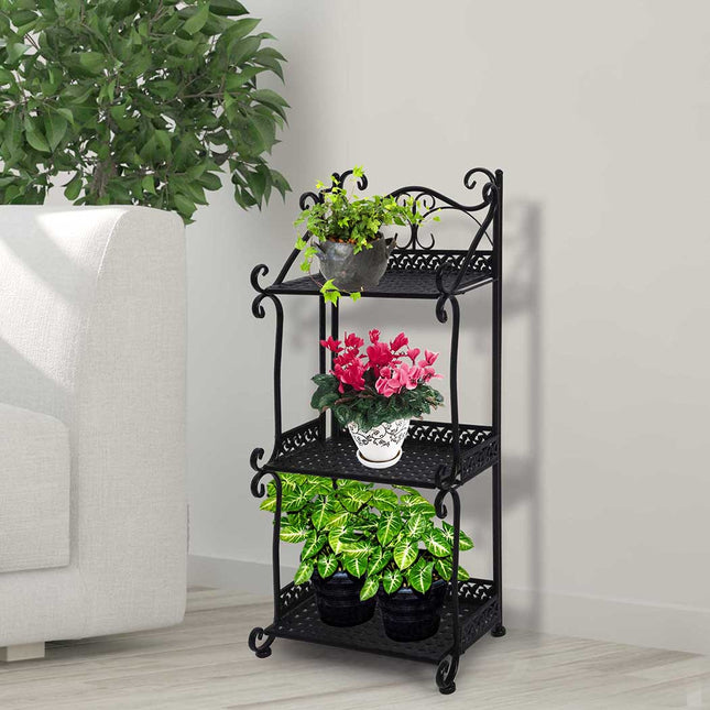 Levede Plant Stand 3 Tiers Outdoor Indoor Black-1973193777447309319