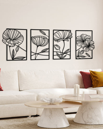 Yezi Metal Wall Art 4Pcs Floral Minimalist Line Decor-1973193531543654407