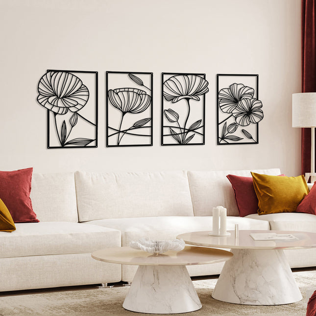 Yezi Metal Wall Art 4Pcs Floral Minimalist Line Decor-1973193531543654407