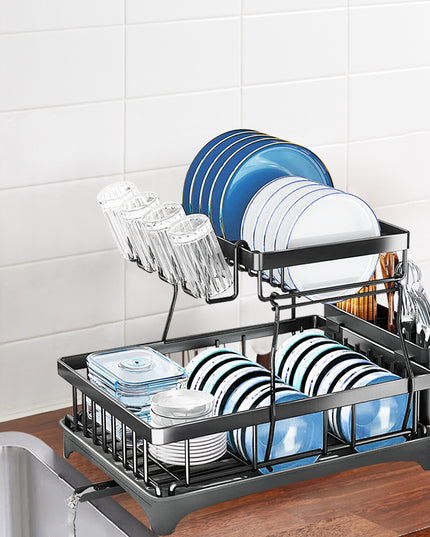 TOQUE Detachable Dish Drying Rack Cutlery Black-1973193928903626759