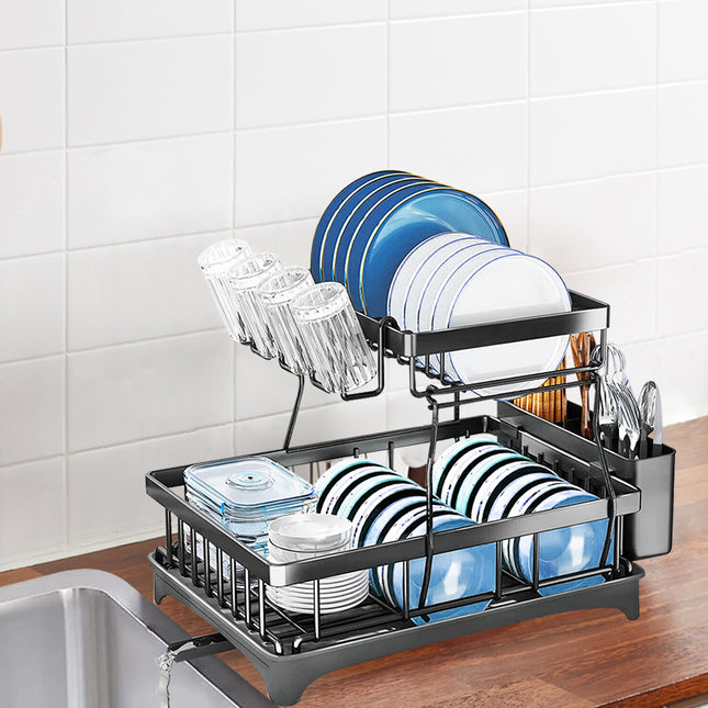 TOQUE Detachable Dish Drying Rack Cutlery Black-1973193928903626759
