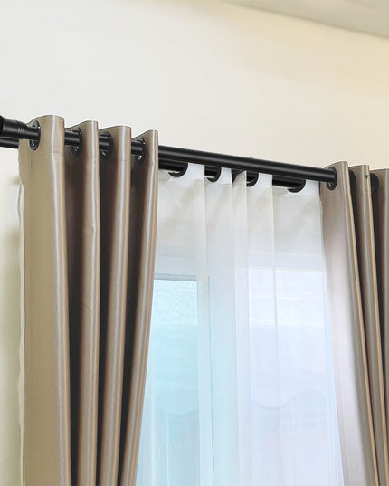 Marlow Black Double Curtain Rod Steel Pole Pommel Set Extendable Adjustable-1973193448194445319