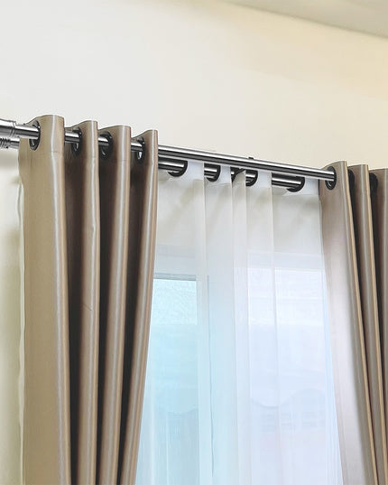 Marlow Silver Double Curtain Rod Steel Pole Pommel Set Extendable Adjustable-1973193448378994695