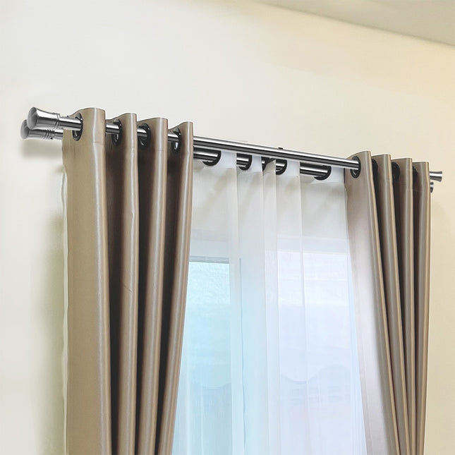 Marlow Silver Double Curtain Rod Steel Pole Pommel Set Extendable Adjustable-1973193448378994695