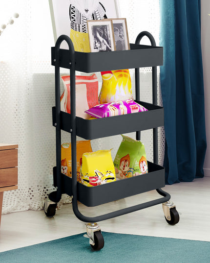Levede 3 Tiers Kitchen Trolley Cart Grey-1973193876848119815